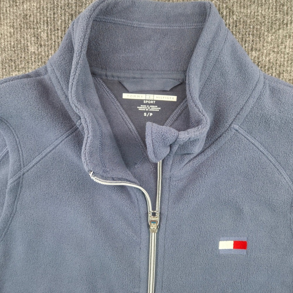 Tommy Hilfiger Sport Mens Small Blue Fleece Full Zip Vest Athleisure Mock Neck